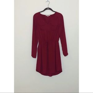Burgundy Long sleeved drawstring waist dress